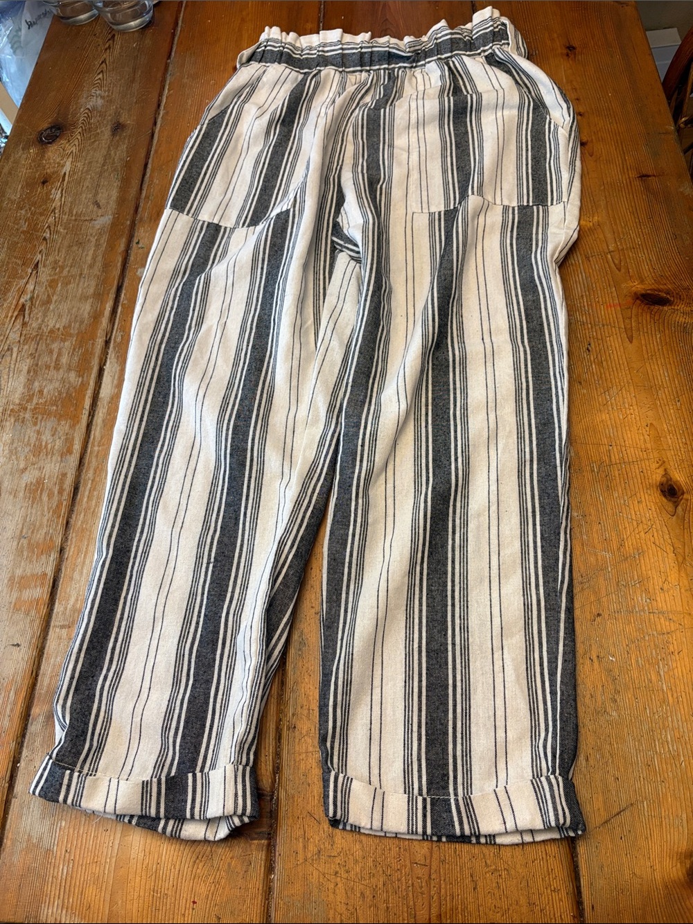 Ci Sono Women’s XL Black White Striped Linen Blend Drawstring Pants Coastal